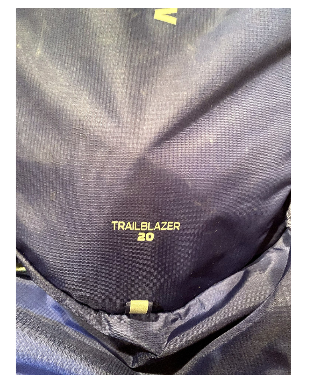 ザック本体にプリントされた TRAILBLAZER 20 の型番表記