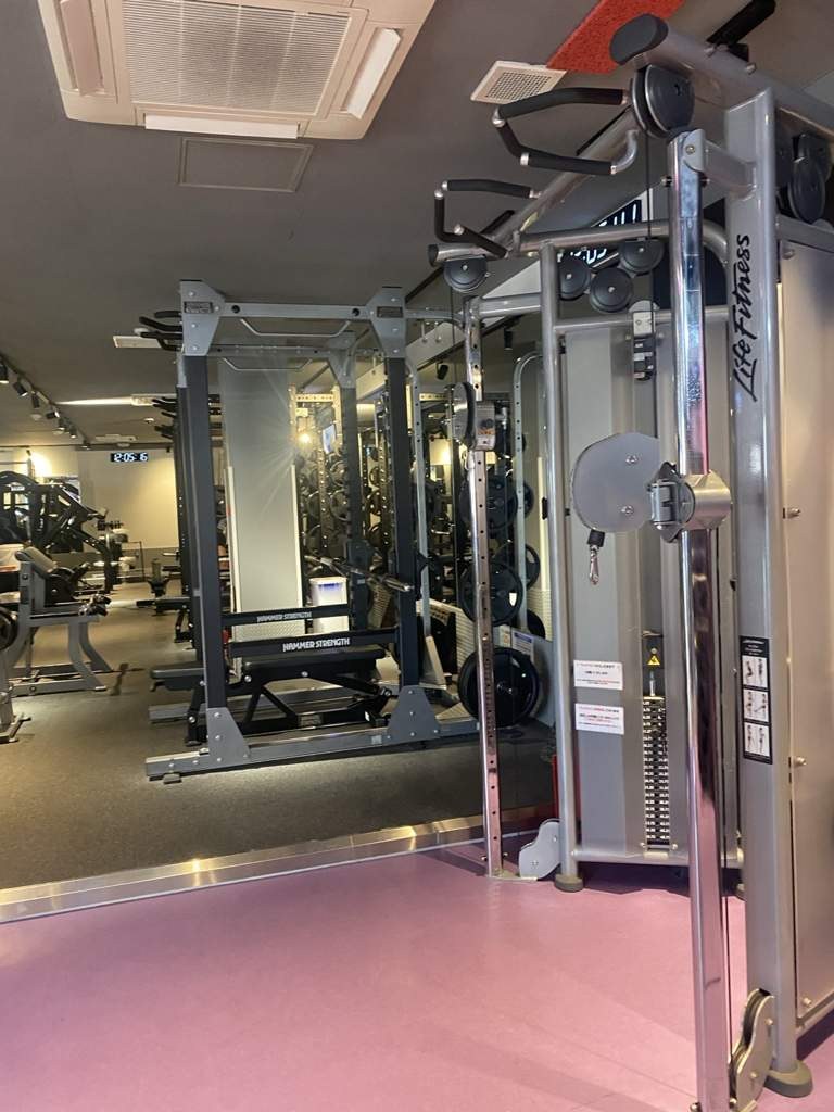 Hammer Strength power racks and a Life Fitness cable machine at Anytime Fitness Shin-Shibamata