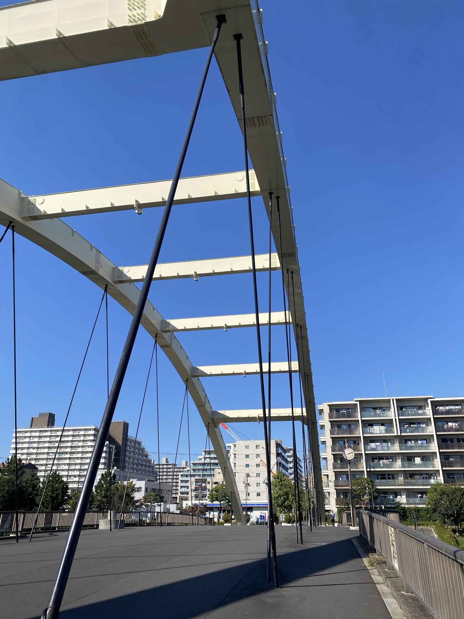 西葛西の公園にかかる白いアーチ橋