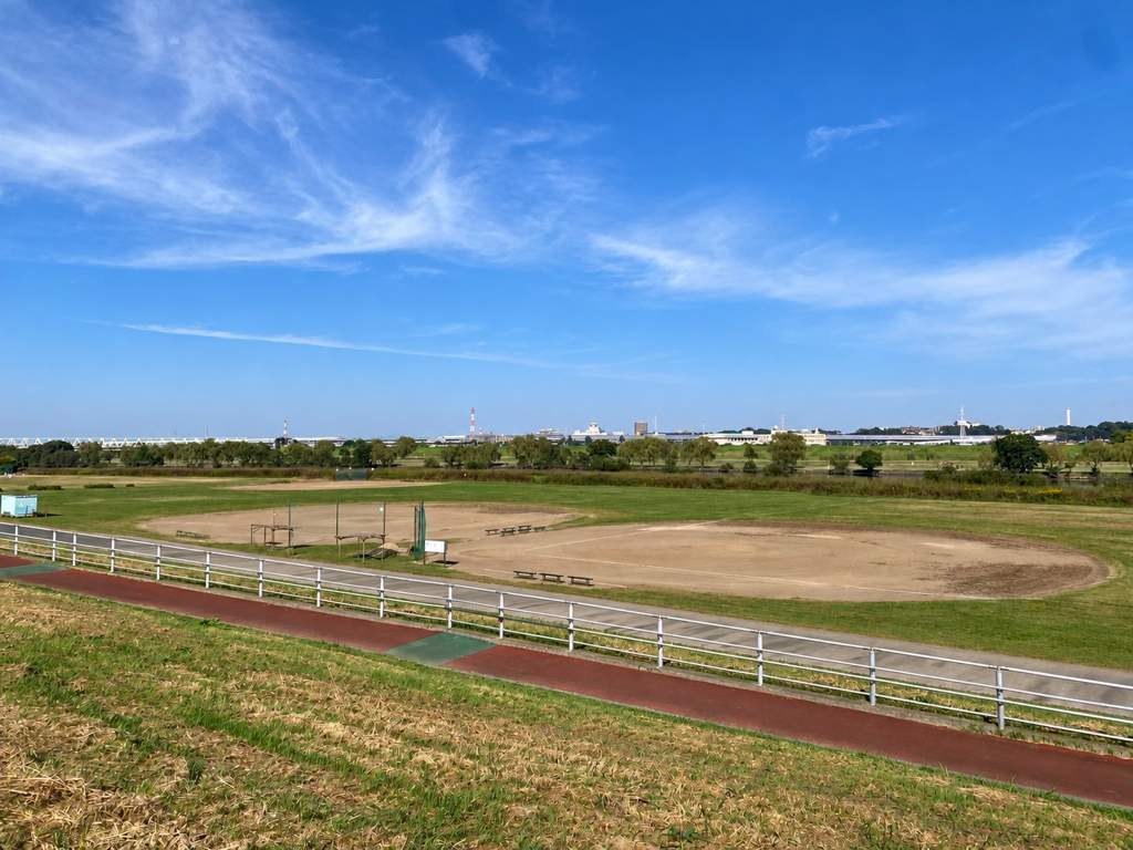 Edogawa riverbank with Chiba Prefecture on the opposite shore